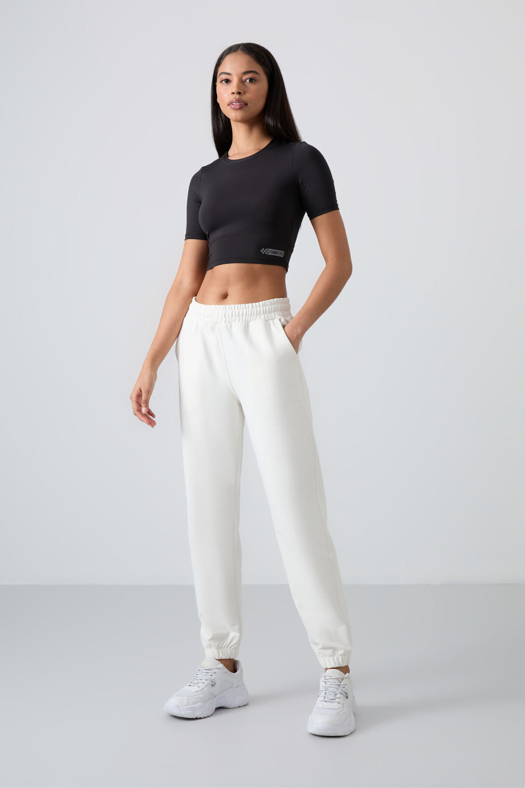 TMY Ecru Pocket High Waist Comfort Fit Elastic Cuff Women's Sweatpants - 94583 - Belfast