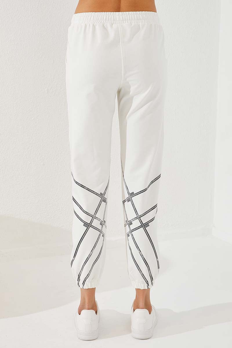 TMY Beige Striped Comfort Fit Elastic Cuff Women's Sweatpants - 94585 - O Fallon