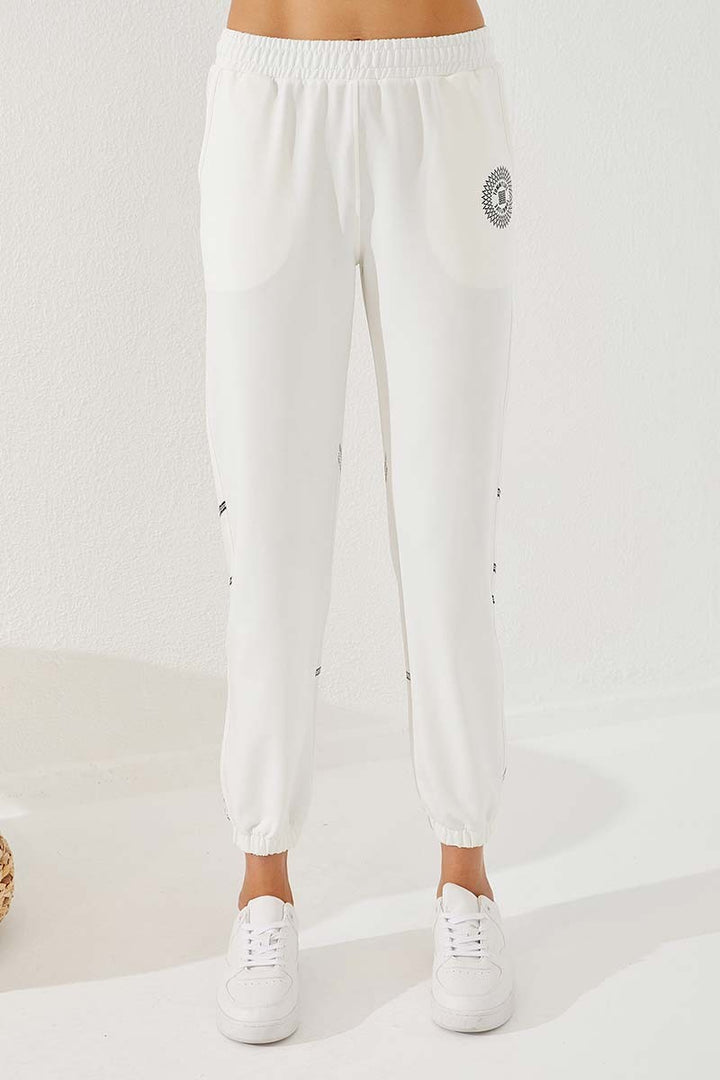 TMY Beige Striped Comfort Fit Elastic Cuff Women's Sweatpants - 94585 - O Fallon