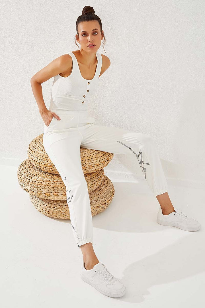 TMY Beige Striped Comfort Fit Elastic Cuff Women's Sweatpants - 94585 - O Fallon