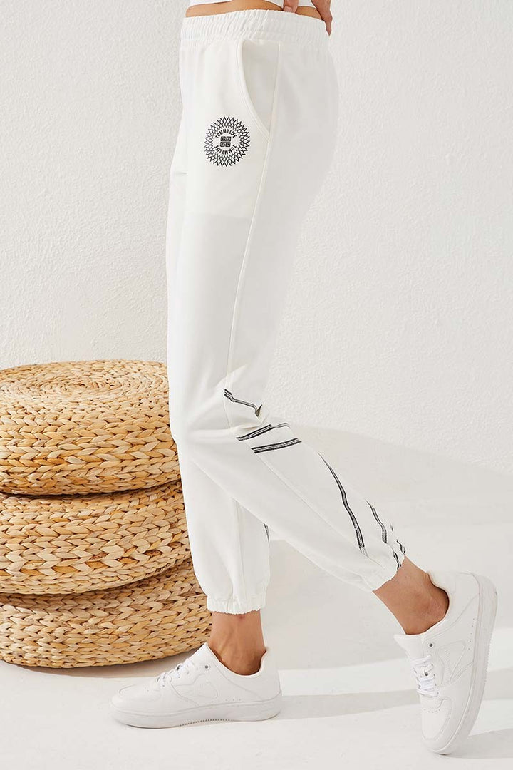 TMY Beige Striped Comfort Fit Elastic Cuff Women's Sweatpants - 94585 - O Fallon