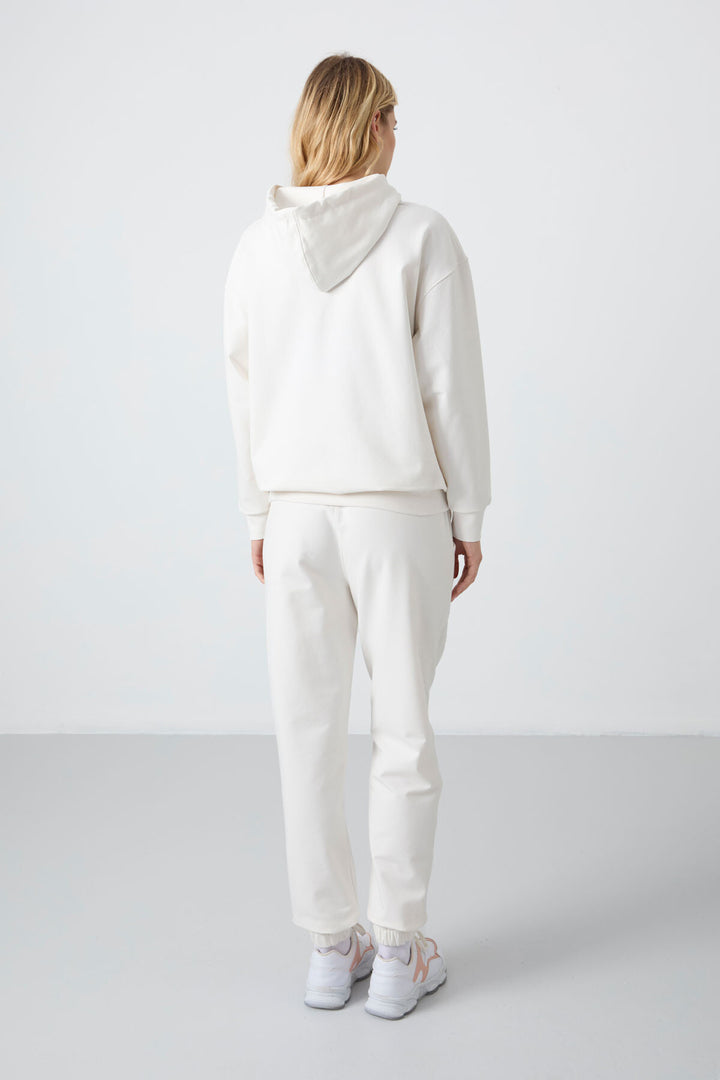 TMY Ecru Hooded Kangaroo Pocket Oversized Elastic Cuff Women's Tracksuit - 95288 - Klaipėda