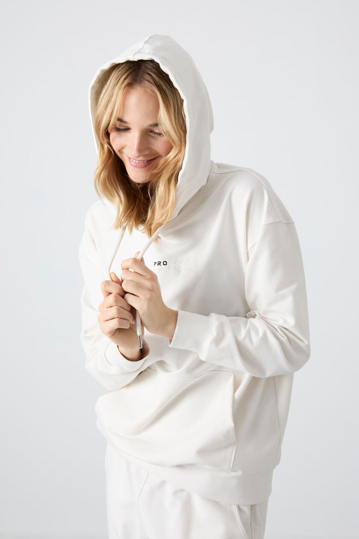 TMY Ecru Hooded Kangaroo Pocket Oversized Elastic Cuff Women's Tracksuit - 95288 - Klaipėda