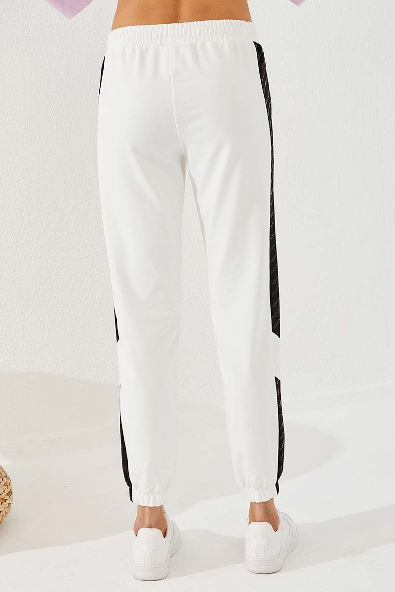 TMY Ecru Dotted Stripe Detailed Jogger Comfort Fit Elastic Cuff Women's Sweatpants - 94579 - Gießen