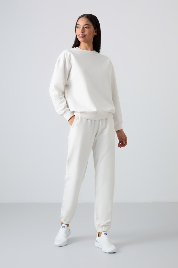 TMY Ecru O Neck Oversized Elastic Cuff Women's Tracksuit Set - 95287 - Downers Grove