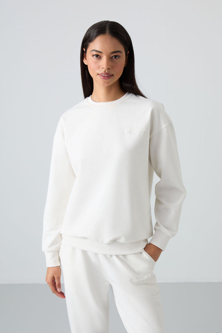 TMY Ecru O Neck Oversized Elastic Cuff Women's Tracksuit Set - 95287 - Downers Grove