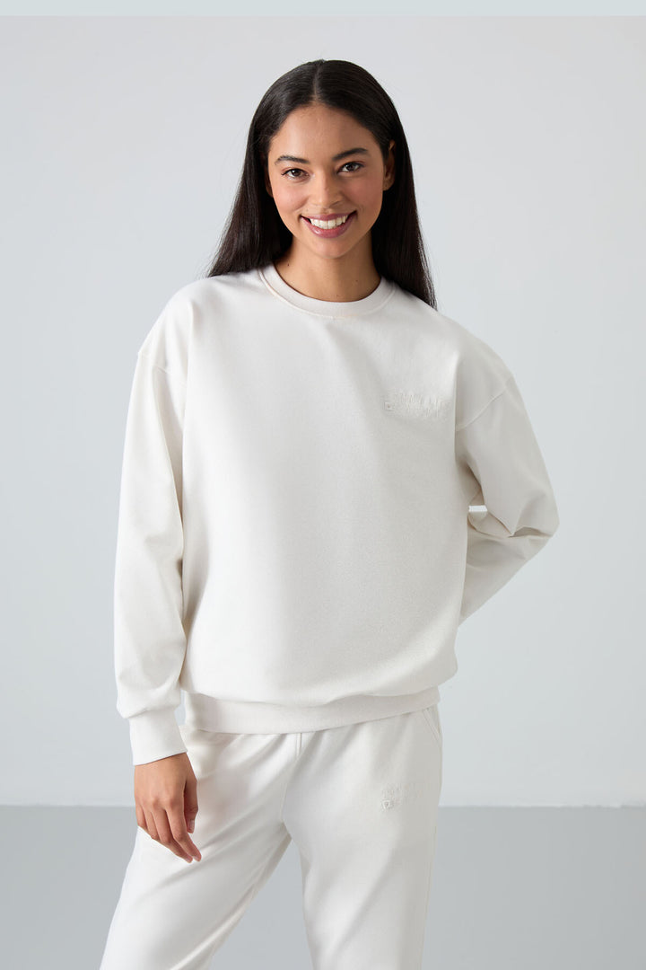 TMY Ecru O Neck Oversized Elastic Cuff Women's Tracksuit Set - 95287 - Downers Grove