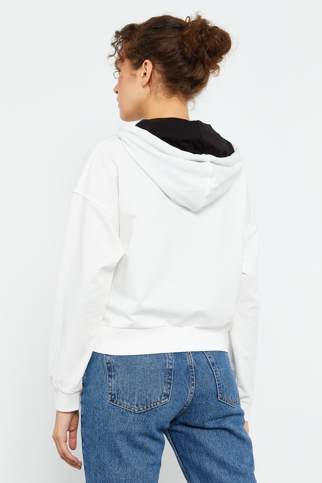 TMY Ecru Long Sleeve Comfortable Fit Hooded Women's Sweatshirt - 97115 - Caerdydd