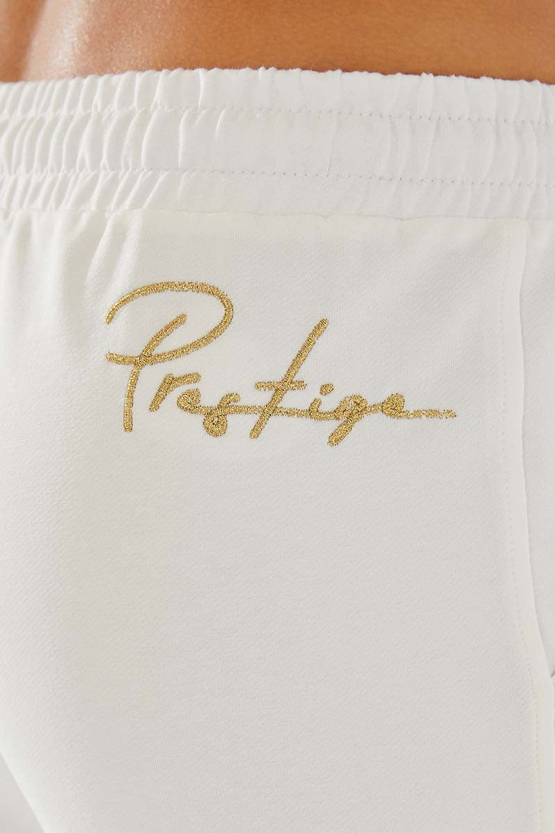 TMY Ecru Writing Embroidered Jogger Comfortable Fit Cuffed Women's Sweatpants - 94578 - Brest