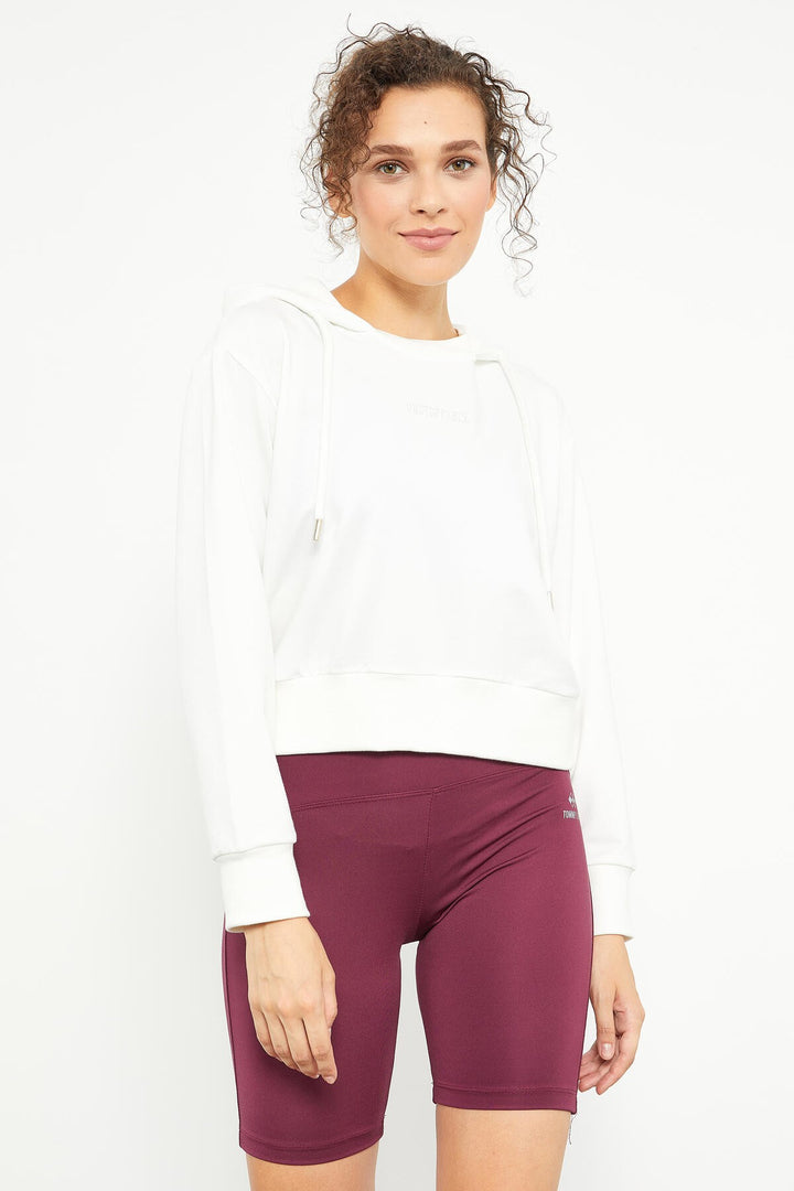 TMY Ecru Hooded Women's Oversize Sweatshirt with Embroidered Writing - 97169 - Medford