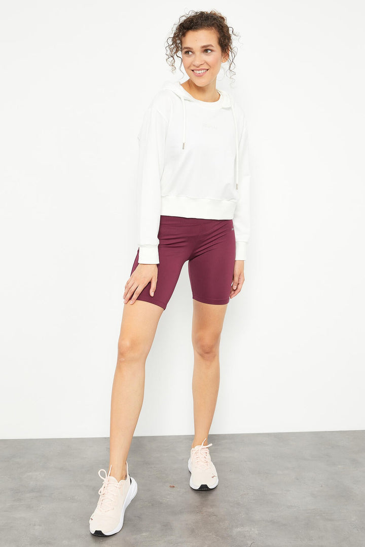 TMY Ecru Hooded Women's Oversize Sweatshirt with Embroidered Writing - 97169 - Medford