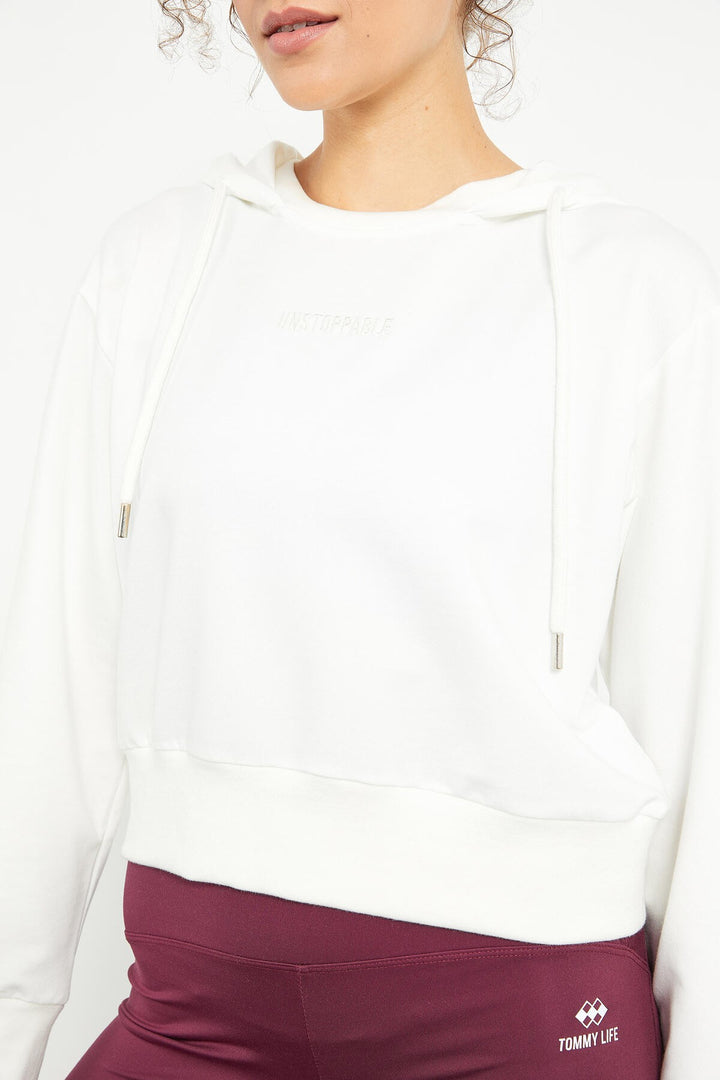 TMY Ecru Hooded Women's Oversize Sweatshirt with Embroidered Writing - 97169 - Medford