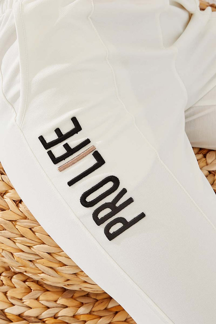 TMY Ecru Writing Embroidered Comfortable Fit Elastic Cuff Women's Sweatpants - 94571 - Suffolk