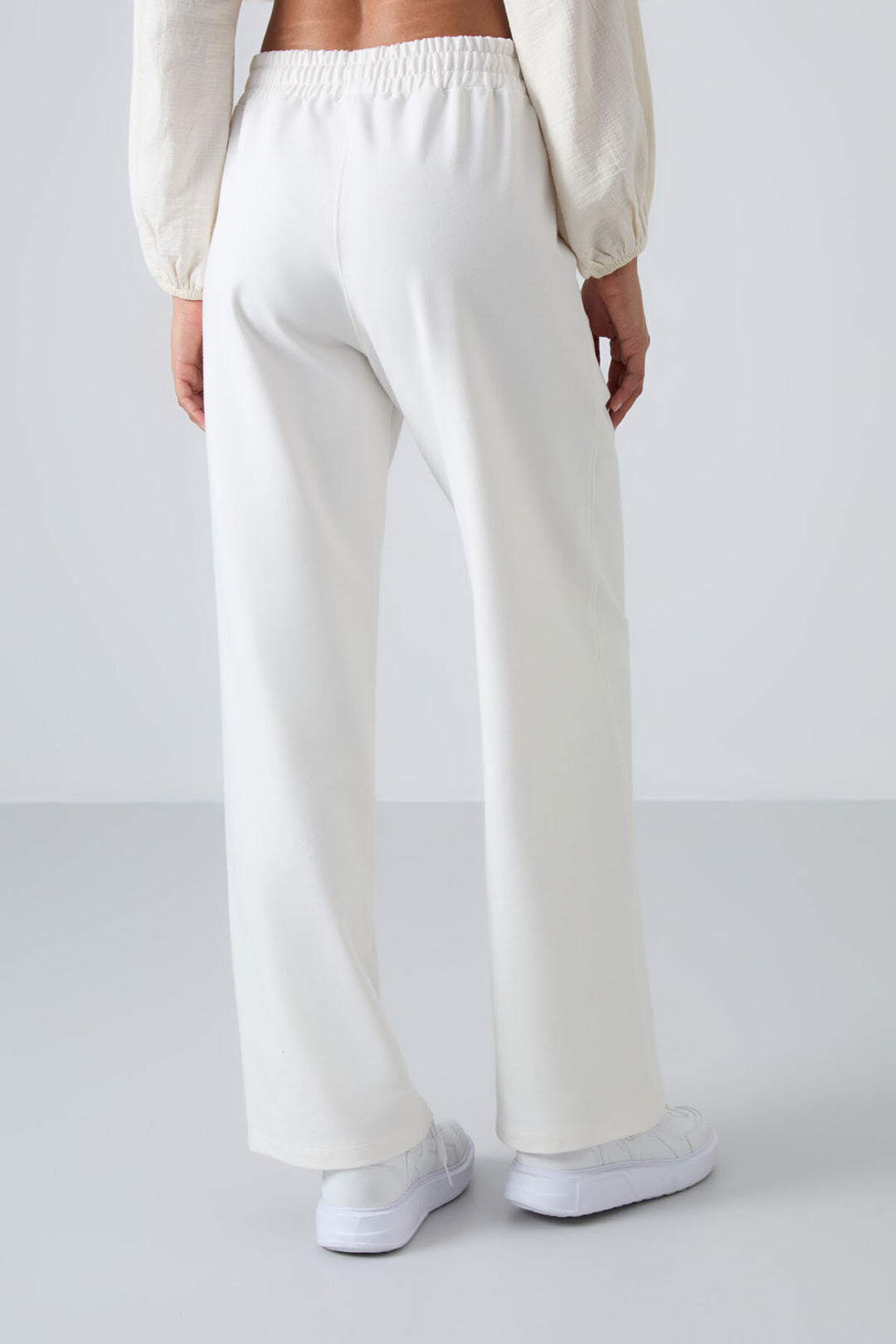 TMY Ecru High Waisted Pocketed Comfort Fit Wide Leg Women's Sweatpants - 94567 - Dothan