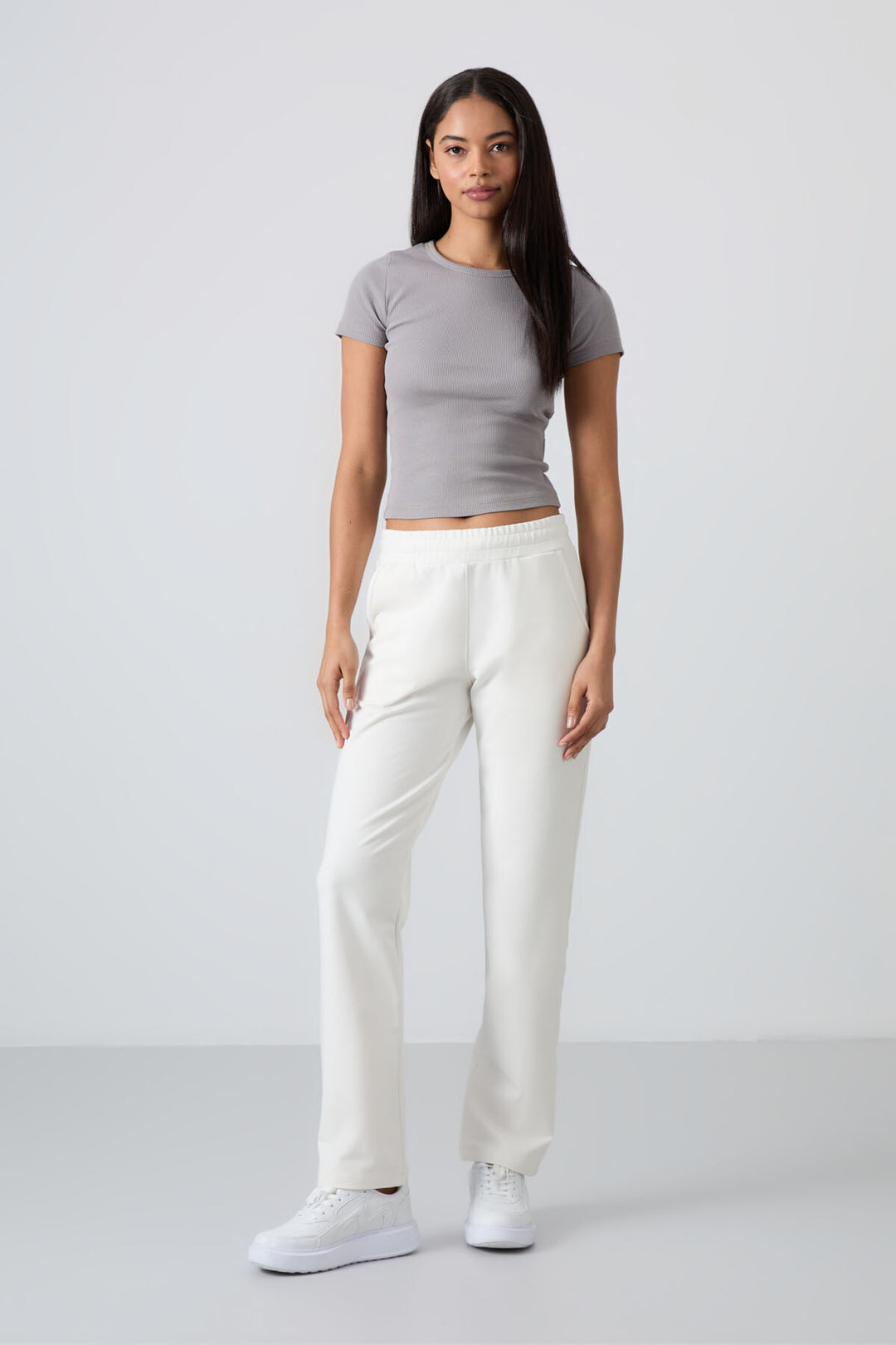 TMY Ecru High Waist Pocketed Comfort Fit Classic Leg Women's Sweatpants - 94584 - Olhão