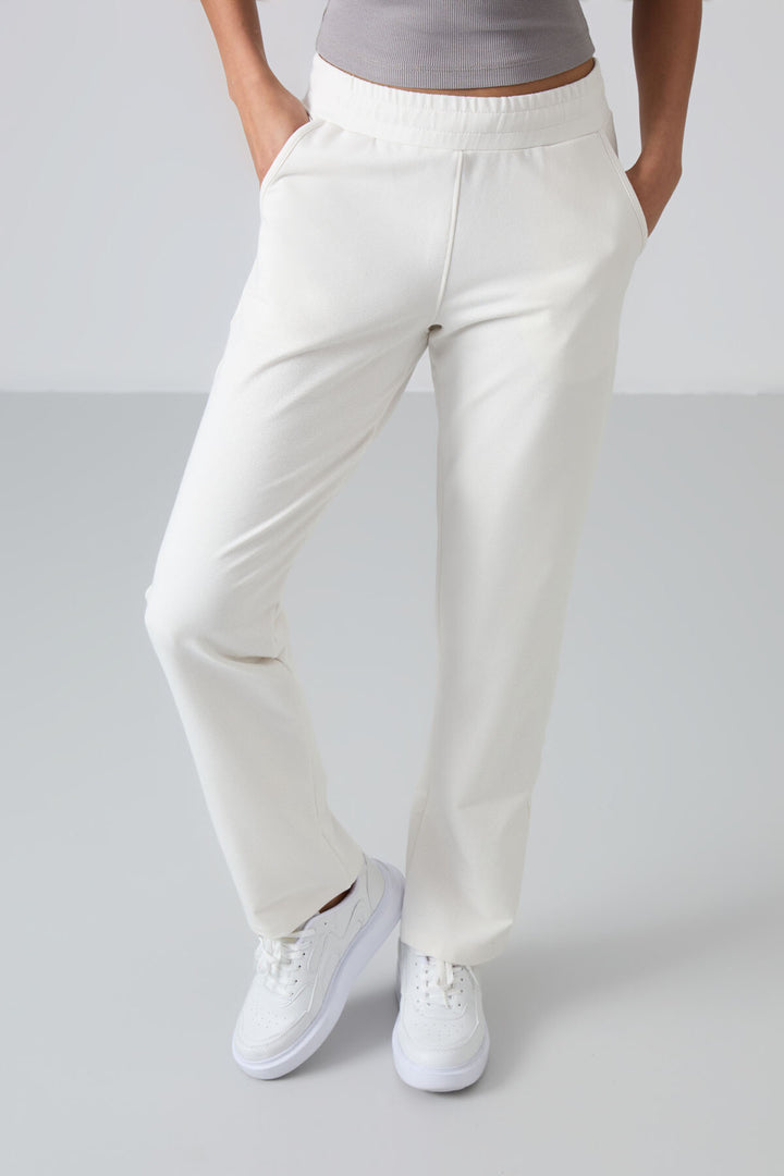 TMY Ecru High Waist Pocketed Comfort Fit Classic Leg Women's Sweatpants - 94584 - Olhão