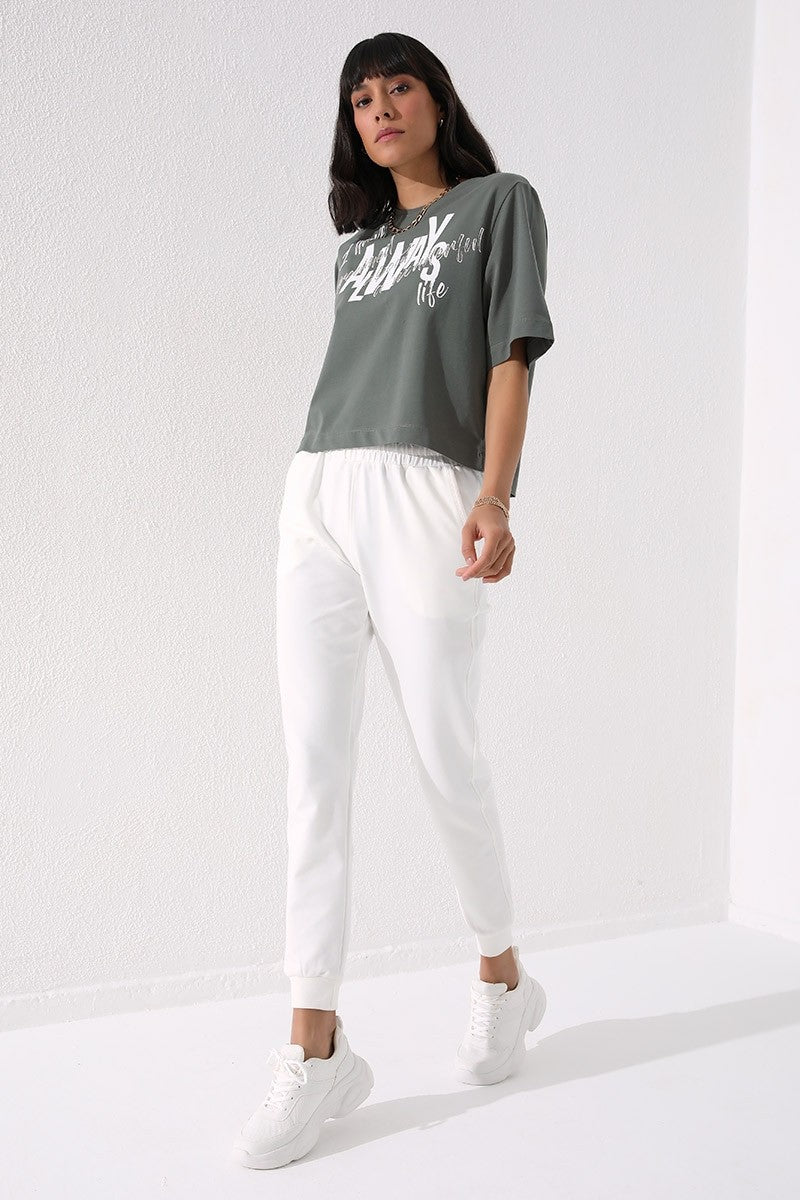 TMY Ecru High Waist Jogger Comfort Fit Cuffed Women's Sweatpants - 94561 - Columbus