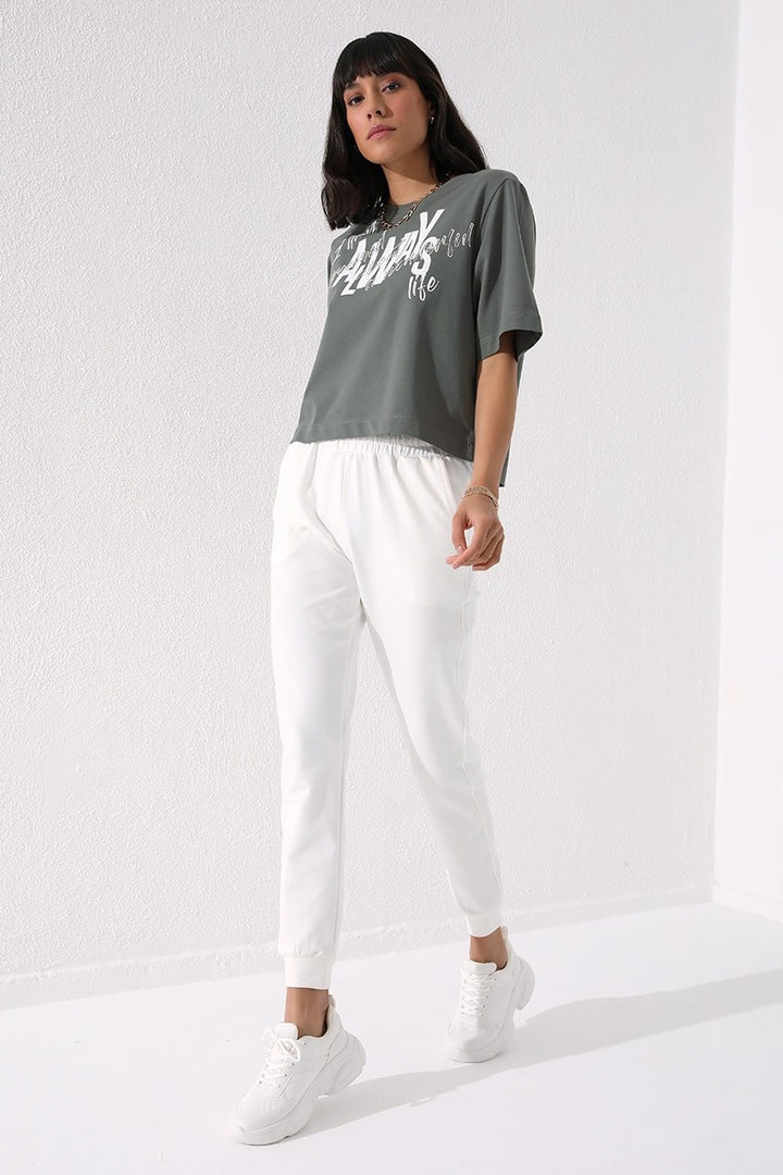 TMY Ecru High Waist Jogger Comfort Fit Cuffed Women's Sweatpants - 94561 - Columbus