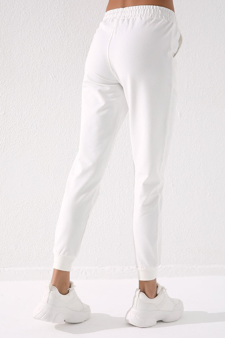 TMY Ecru High Waist Jogger Comfort Fit Cuffed Women's Sweatpants - 94561 - Columbus