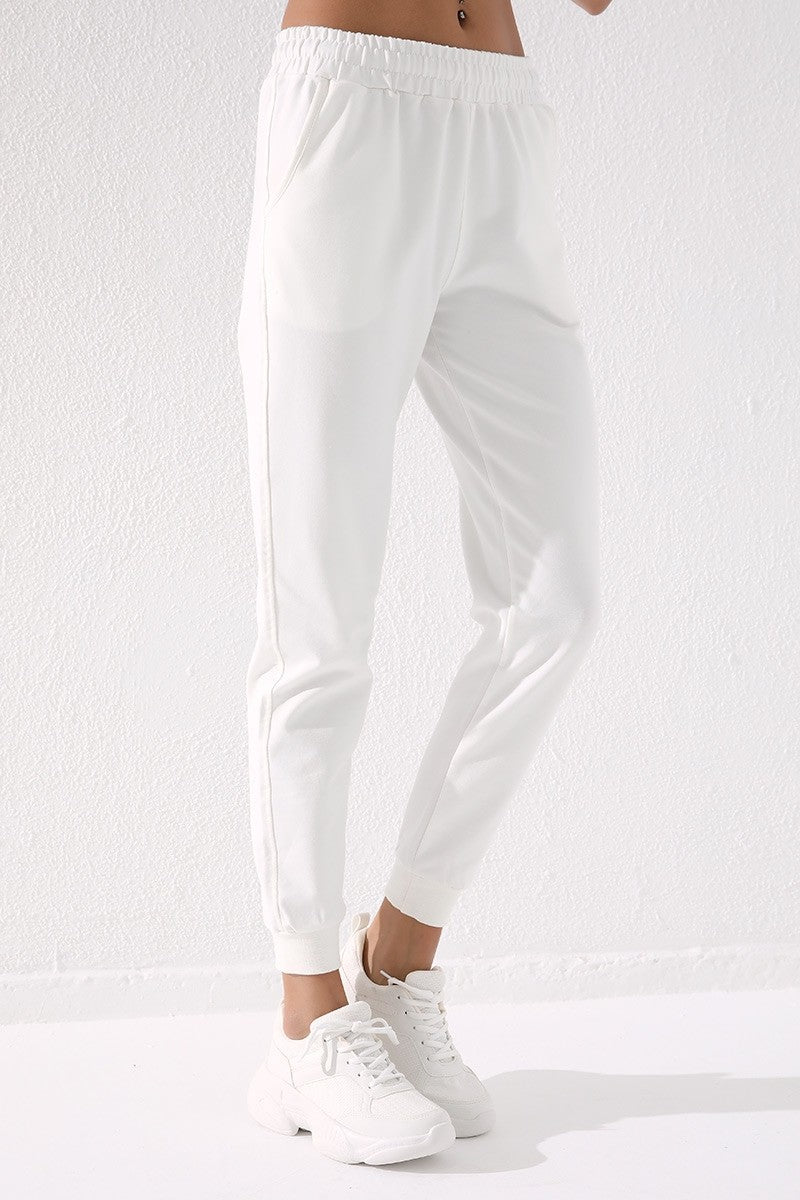 TMY Ecru High Waist Jogger Comfort Fit Cuffed Women's Sweatpants - 94561 - Columbus
