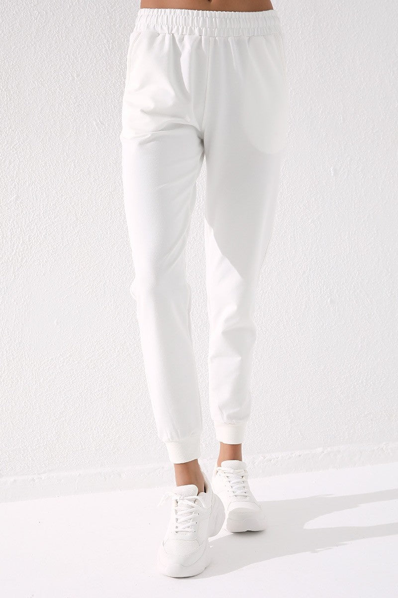 TMY Ecru High Waist Jogger Comfort Fit Cuffed Women's Sweatpants - 94561 - Columbus