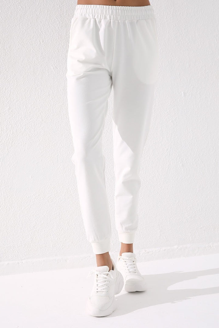 TMY Ecru High Waist Jogger Comfort Fit Cuffed Women's Sweatpants - 94561 - Columbus