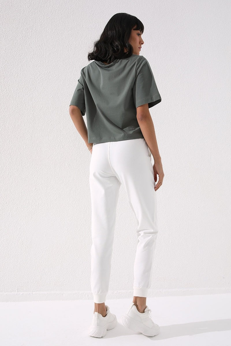 TMY Ecru High Waist Jogger Comfort Fit Cuffed Women's Sweatpants - 94561 - Columbus