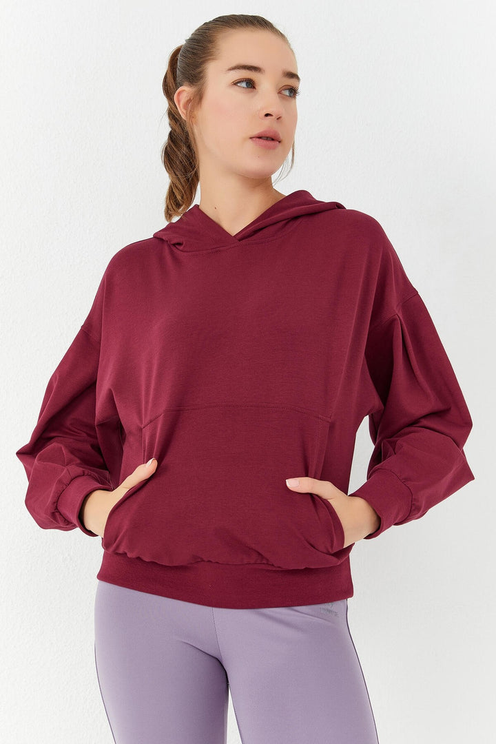 TMY Purple Balloon Sleeve Hooded Women's Oversized Sweatshirt - 97156 - Uman