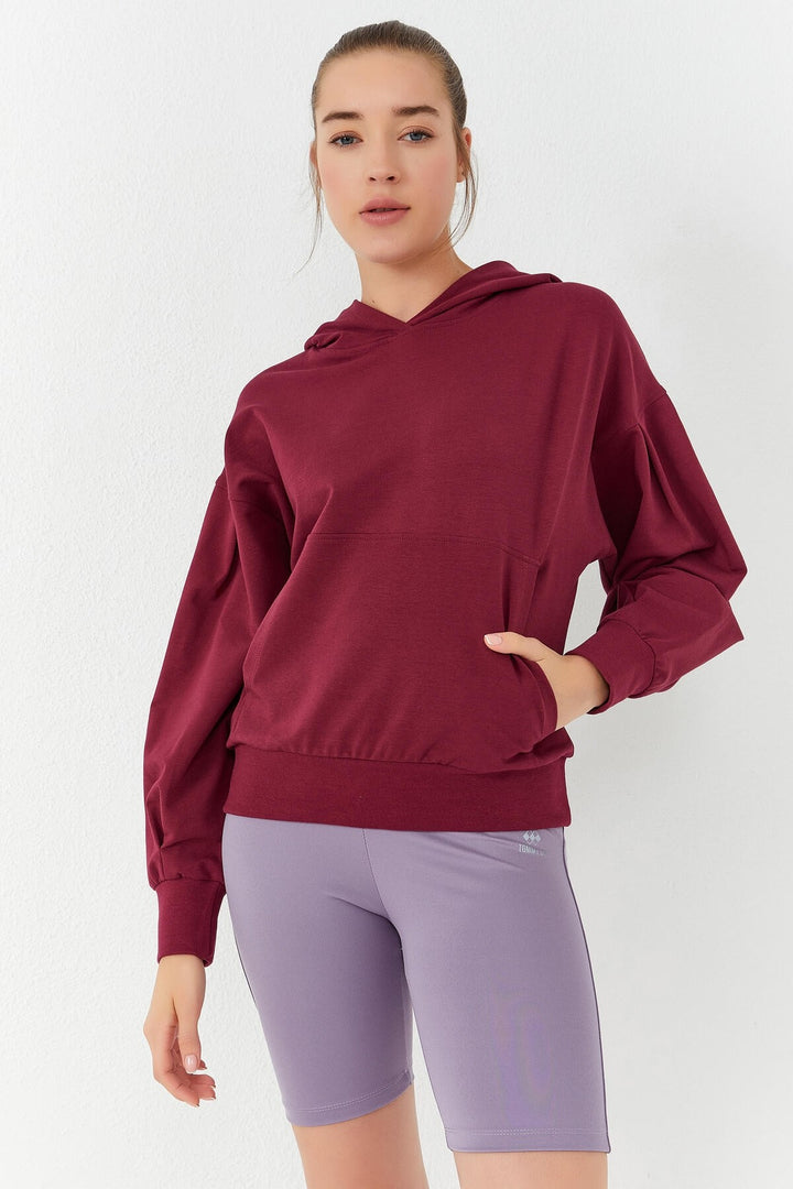 TMY Purple Balloon Sleeve Hooded Women's Oversized Sweatshirt - 97156 - Uman