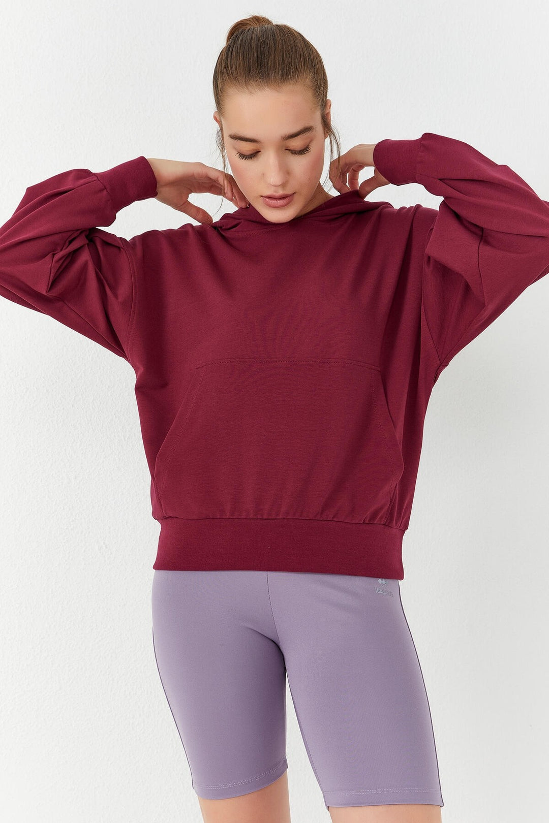 TMY Purple Balloon Sleeve Hooded Women's Oversized Sweatshirt - 97156 - Uman