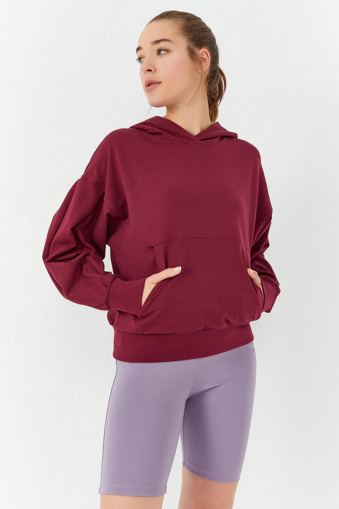 TMY Purple Balloon Sleeve Hooded Women's Oversized Sweatshirt - 97156 - Uman