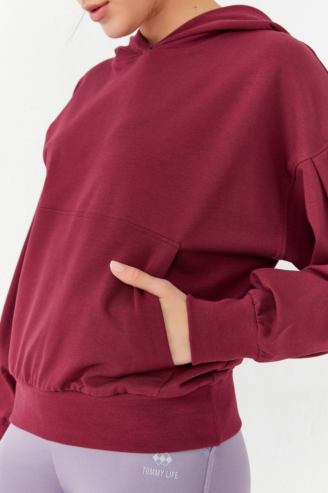 TMY Purple Balloon Sleeve Hooded Women's Oversized Sweatshirt - 97156 - Uman