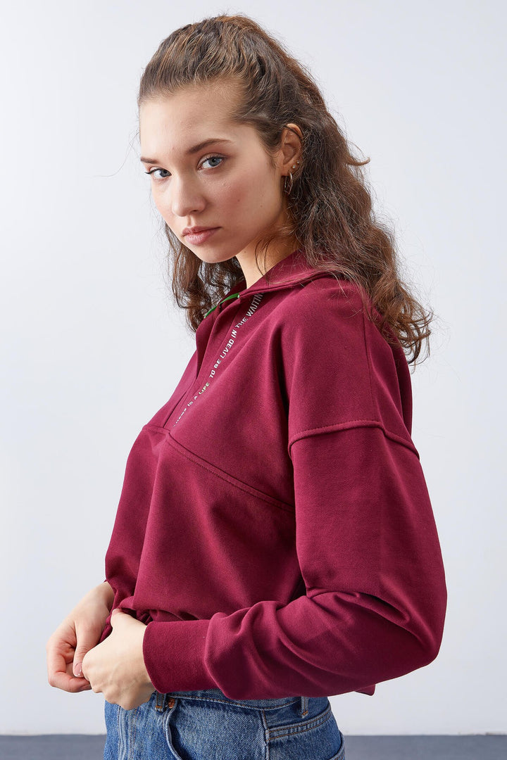 TMY Purple Polo Neck Hem Ruffled Women's Oversized Sweatshirt - 97180 - Indio