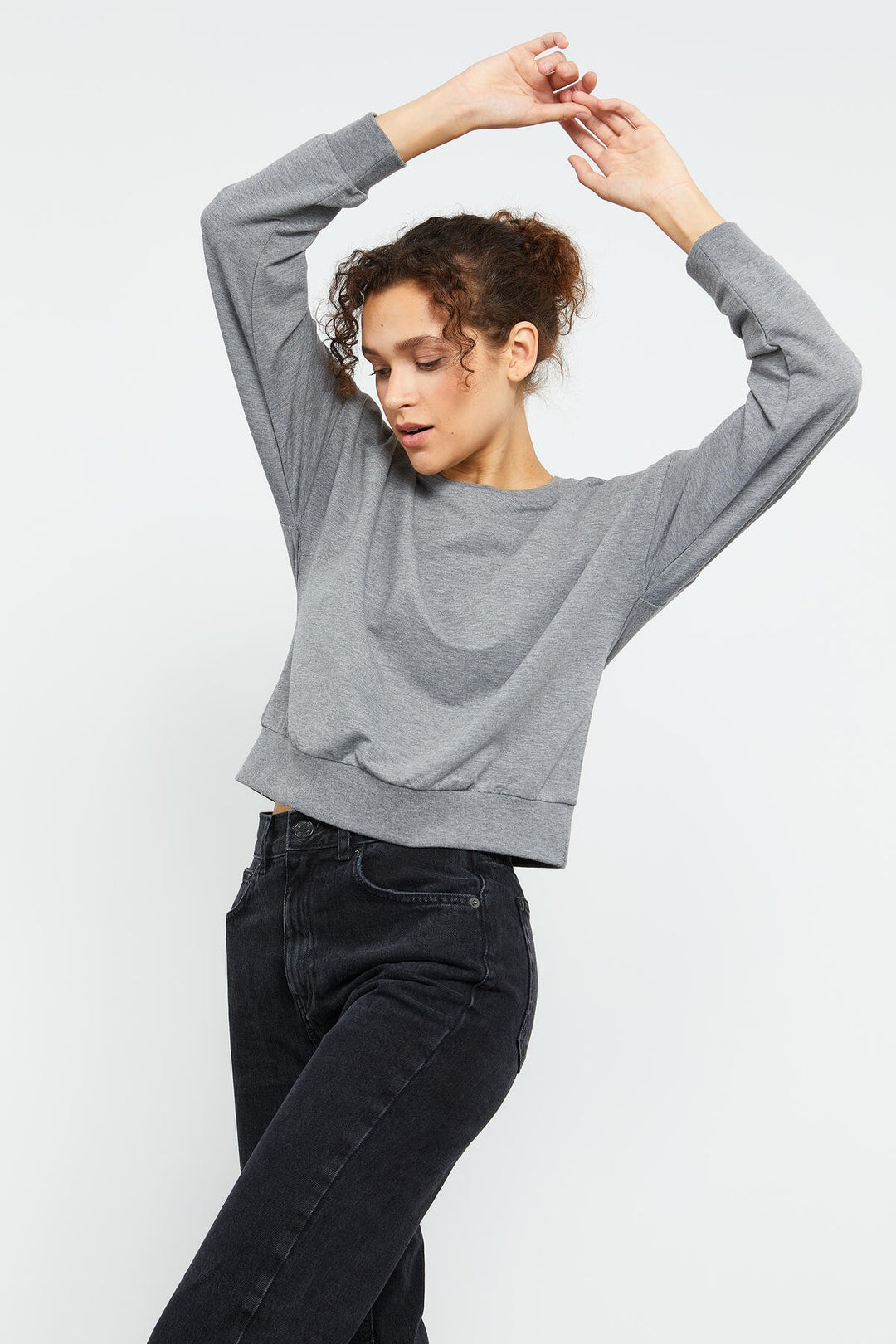 TMY Gray Melange Basic Comfort Fit Round Neck Women's Sweatshirt - 97114 - Warwick