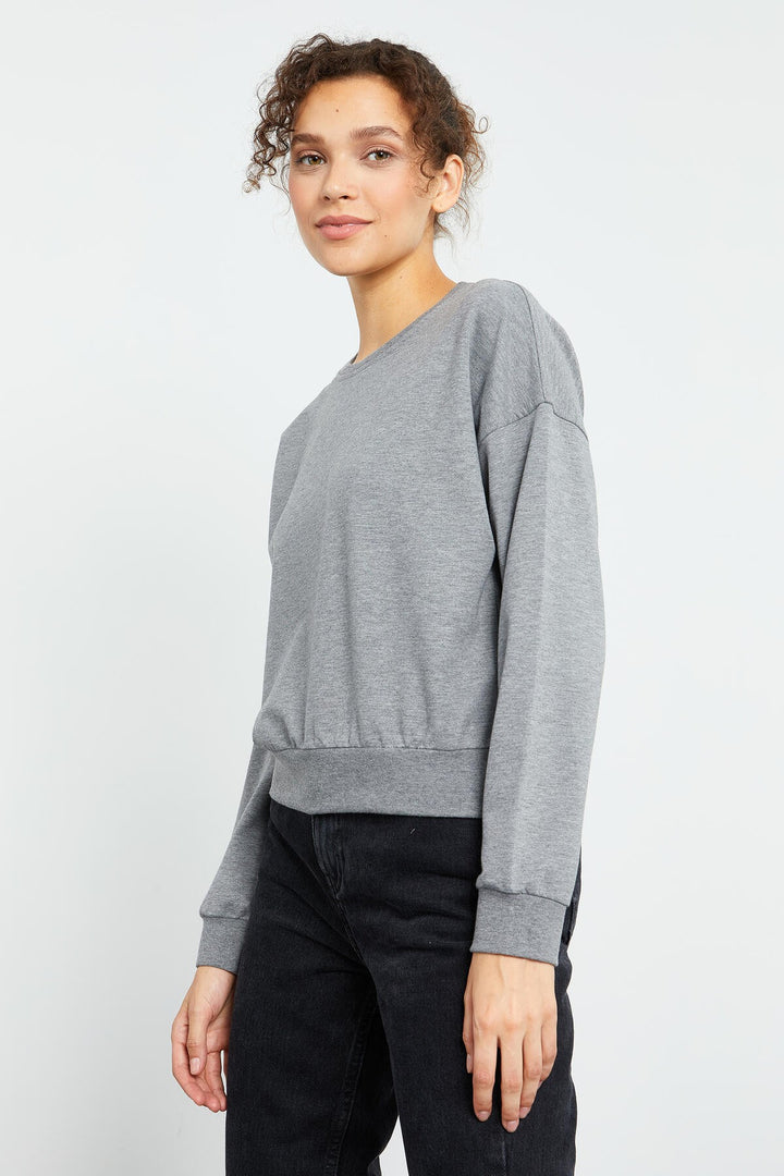 TMY Gray Melange Basic Comfort Fit Round Neck Women's Sweatshirt - 97114 - Warwick