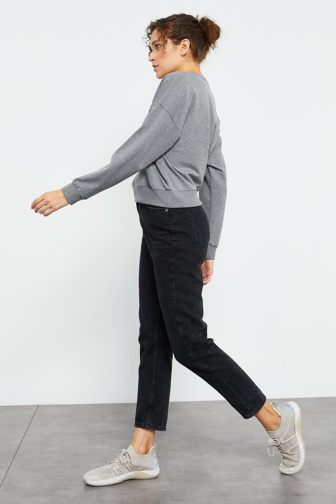 TMY Gray Melange Basic Comfort Fit Round Neck Women's Sweatshirt - 97114 - Warwick