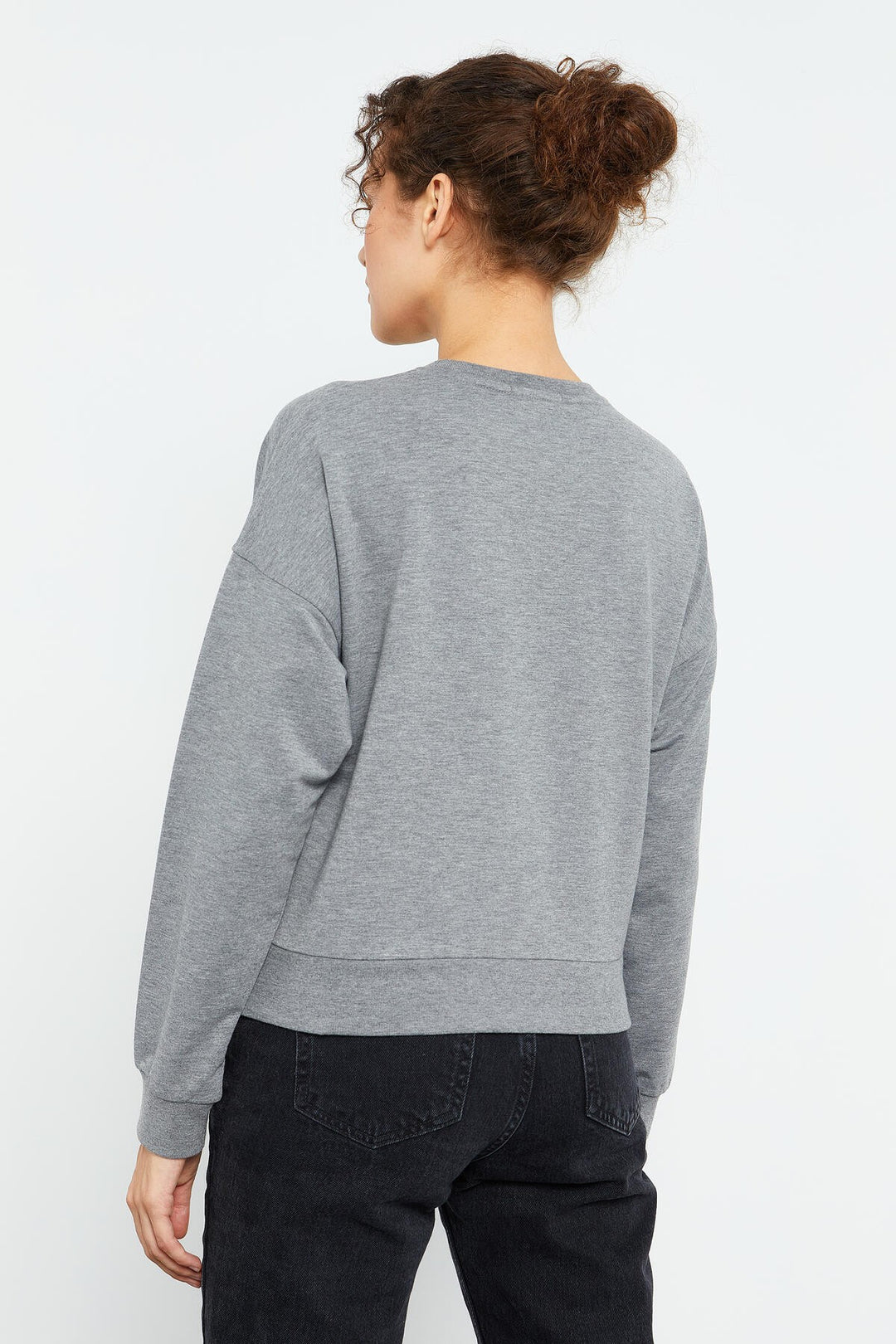 TMY Gray Melange Basic Comfort Fit Round Neck Women's Sweatshirt - 97114 - Warwick