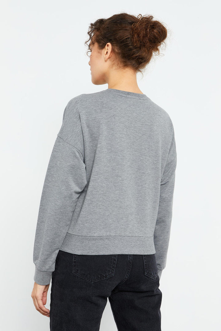 TMY Gray Melange Basic Comfort Fit Round Neck Women's Sweatshirt - 97114 - Warwick