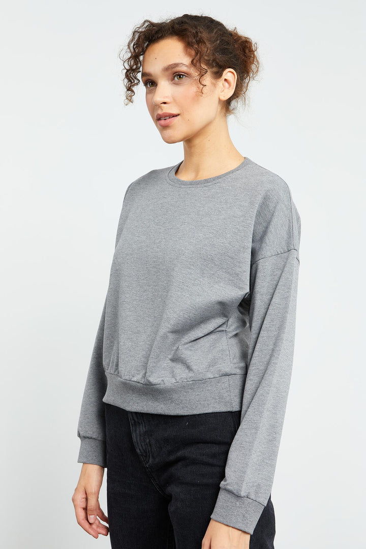TMY Gray Melange Basic Comfort Fit Round Neck Women's Sweatshirt - 97114 - Warwick