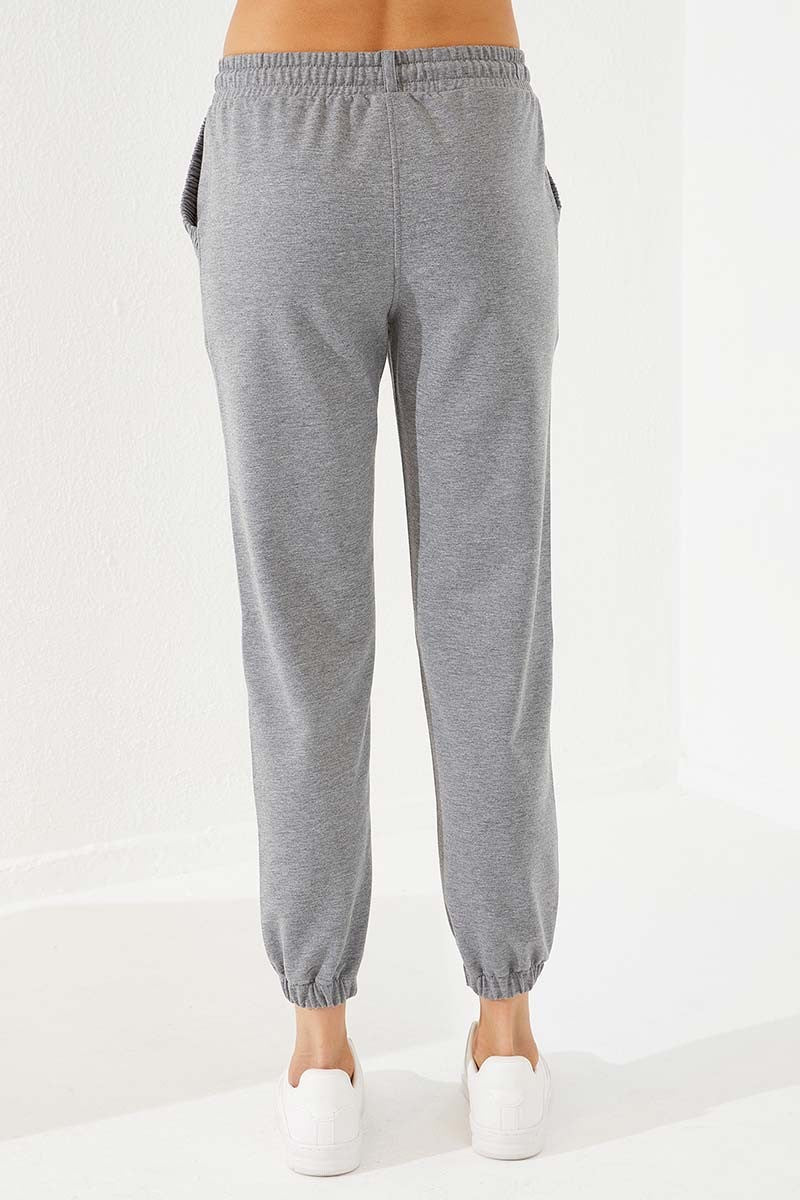 TMY Gray Melange Drawstring Pocketed Comfort Fit Elastic Cuff Women's Sweatpants - 94580 - San Ramon