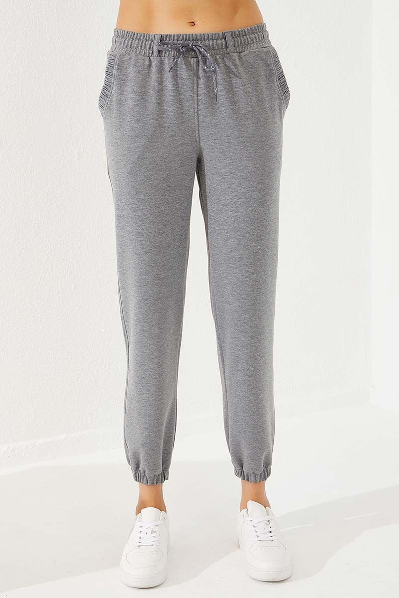 TMY Gray Melange Drawstring Pocketed Comfort Fit Elastic Cuff Women's Sweatpants - 94580 - San Ramon