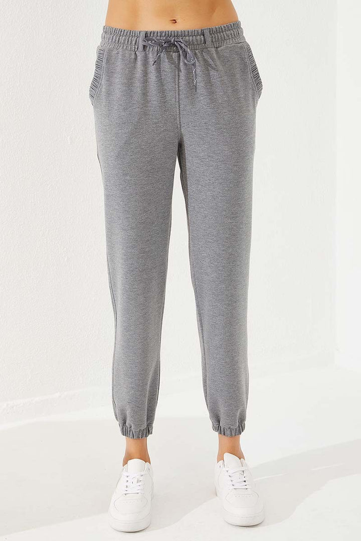 TMY Gray Melange Drawstring Pocketed Comfort Fit Elastic Cuff Women's Sweatpants - 94580 - San Ramon