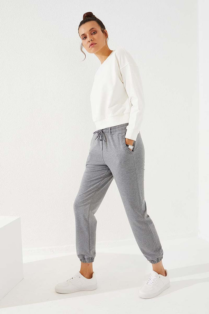 TMY Gray Melange Drawstring Pocketed Comfort Fit Elastic Cuff Women's Sweatpants - 94580 - San Ramon