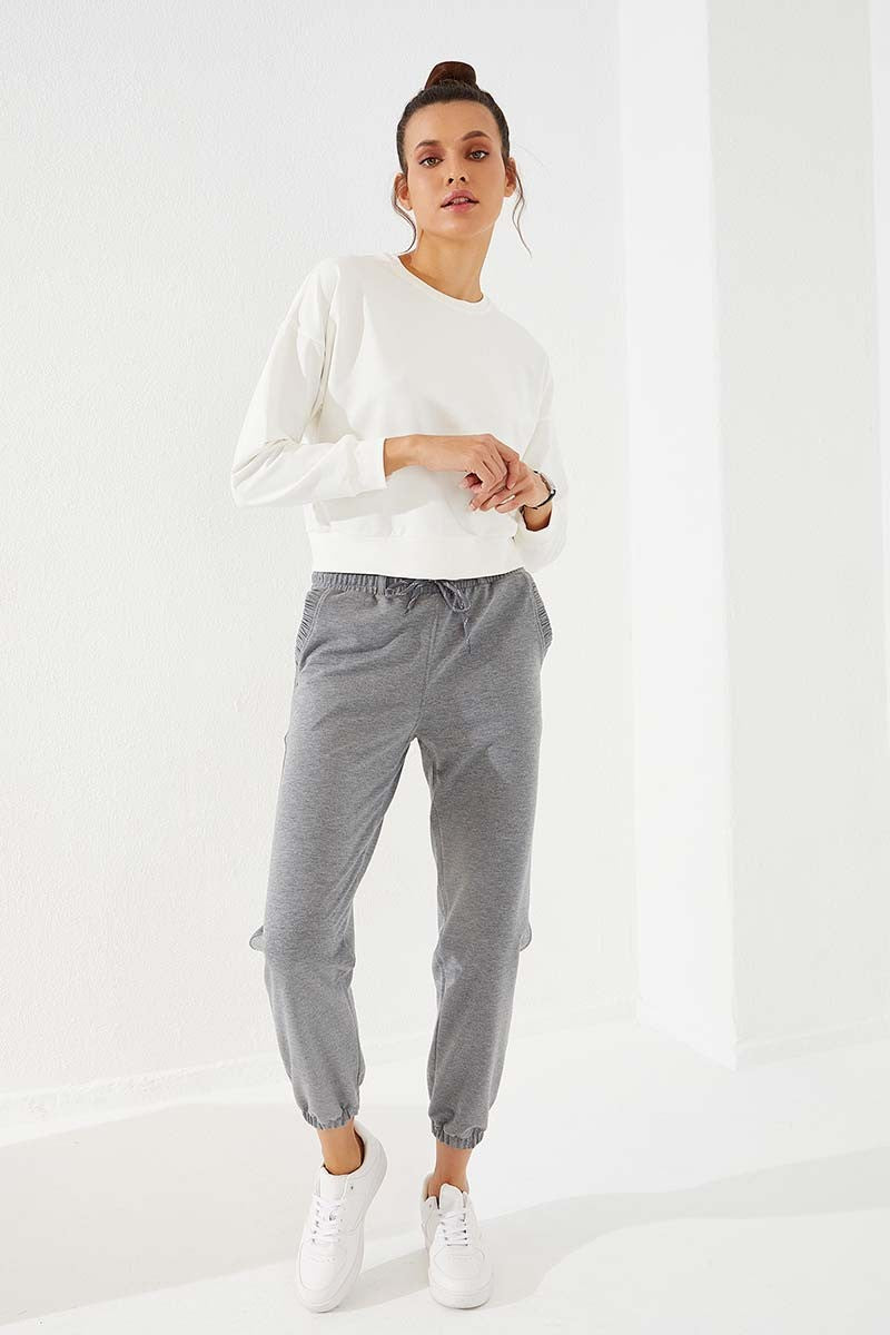 TMY Gray Melange Drawstring Pocketed Comfort Fit Elastic Cuff Women's Sweatpants - 94580 - San Ramon