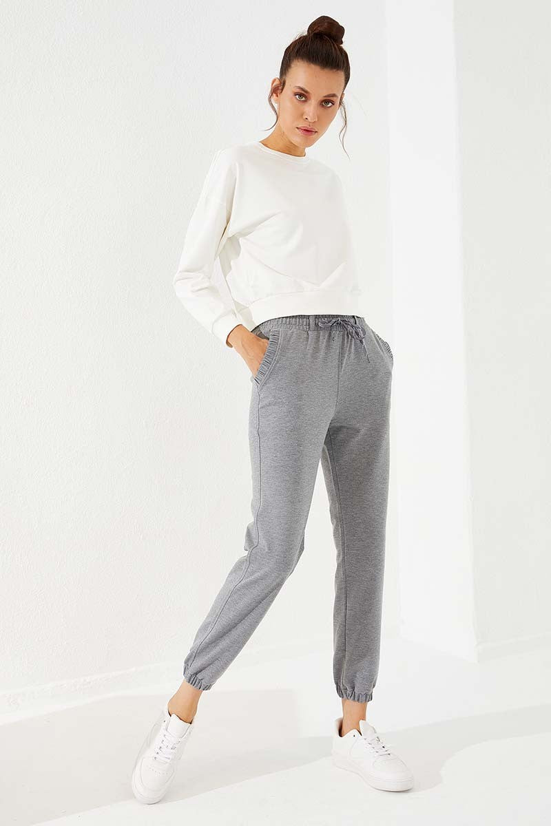 TMY Gray Melange Drawstring Pocketed Comfort Fit Elastic Cuff Women's Sweatpants - 94580 - San Ramon