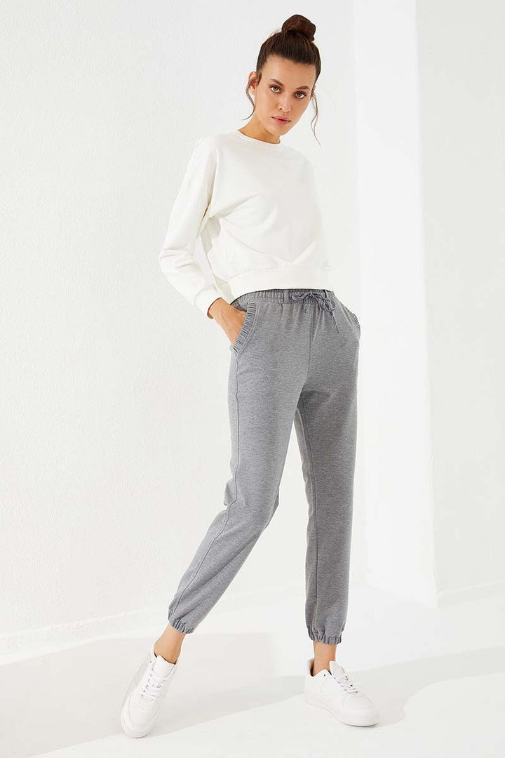 TMY Gray Melange Drawstring Pocketed Comfort Fit Elastic Cuff Women's Sweatpants - 94580 - San Ramon