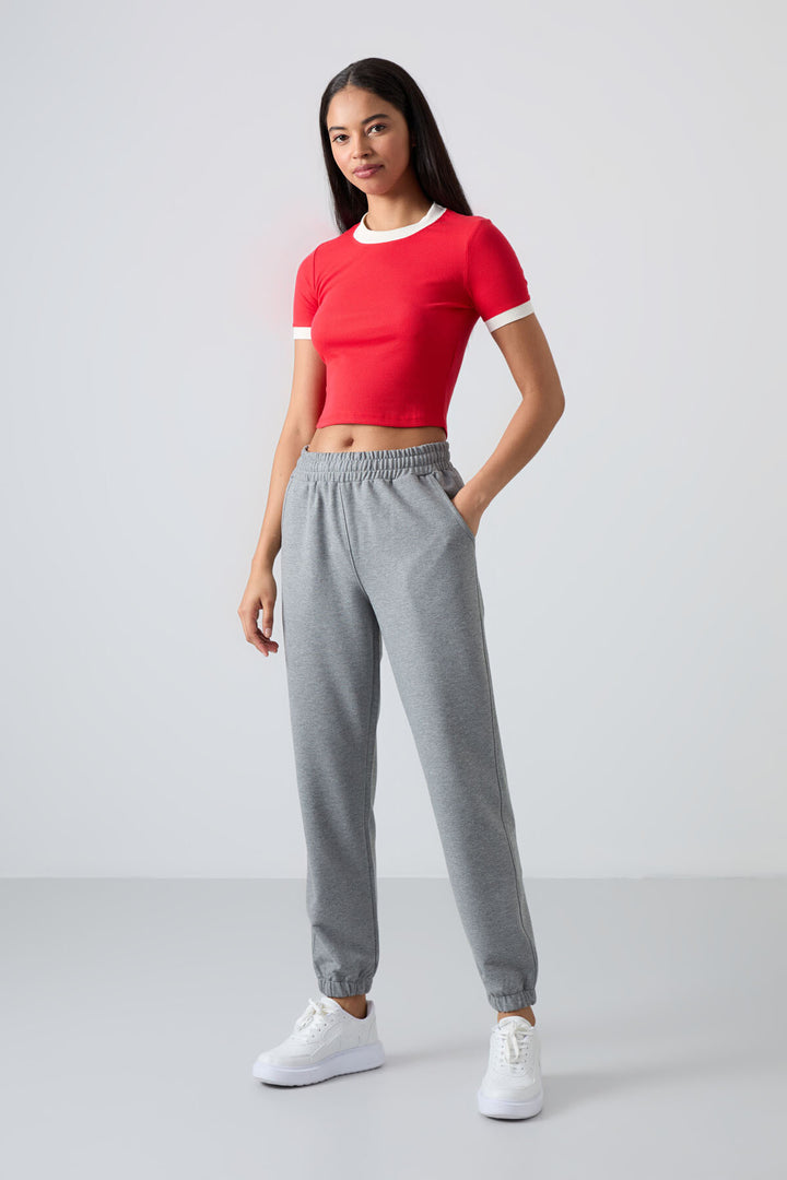 TMY Gray Melange Pocket High Waist Comfort Fit Elastic Cuff Women's Sweatpants - 94583 - Wolfsburg
