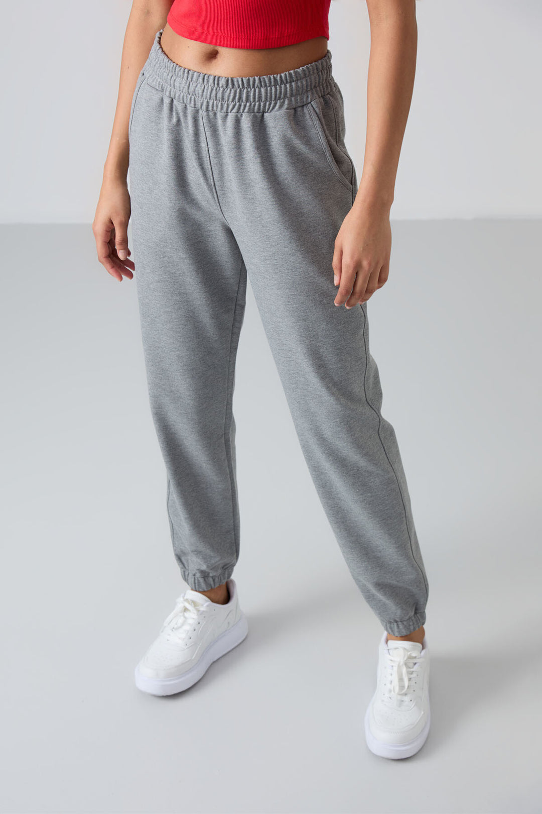 TMY Gray Melange Pocket High Waist Comfort Fit Elastic Cuff Women's Sweatpants - 94583 - Wolfsburg