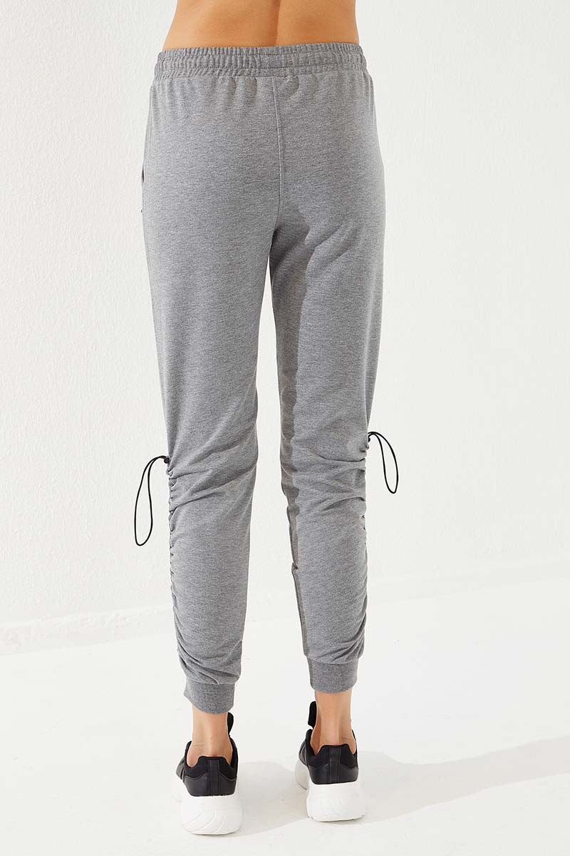 TMY Gray Melange Extra Detailed Comfortable Fit Cuffed Women's Sweatpants - 94587 - Alicante