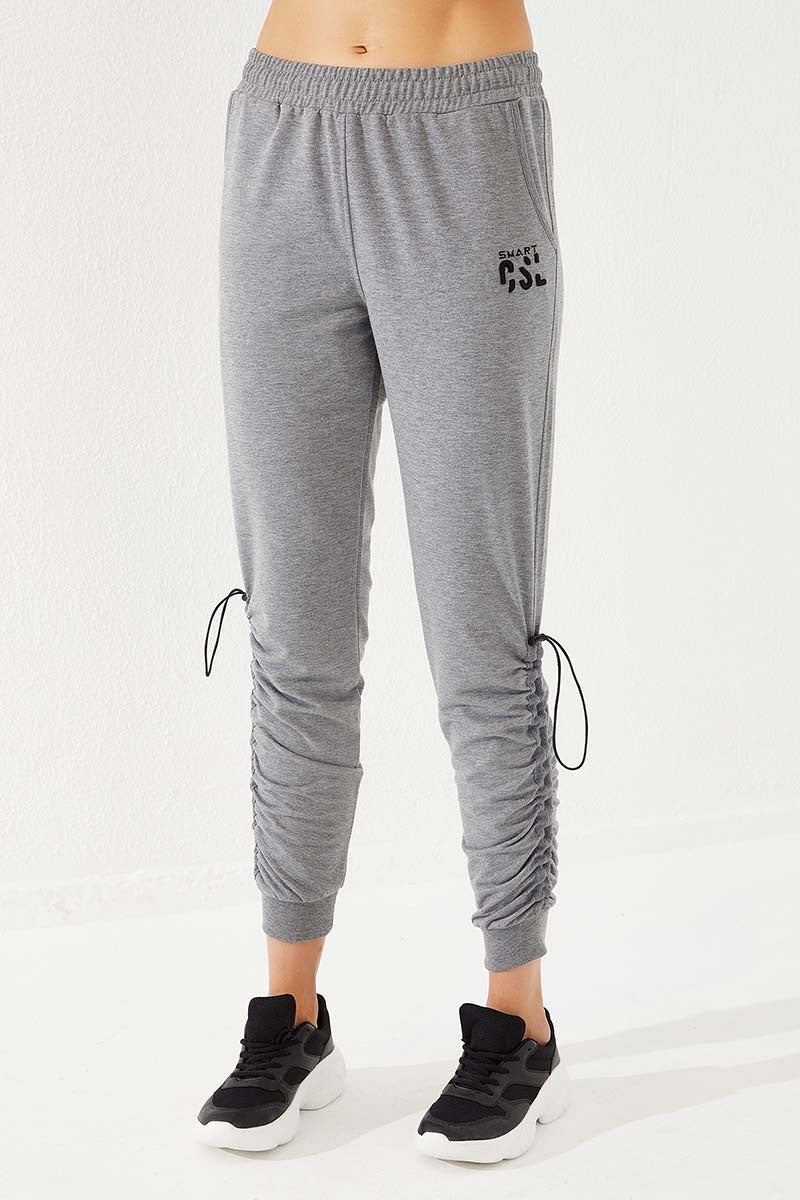TMY Gray Melange Extra Detailed Comfortable Fit Cuffed Women's Sweatpants - 94587 - Alicante